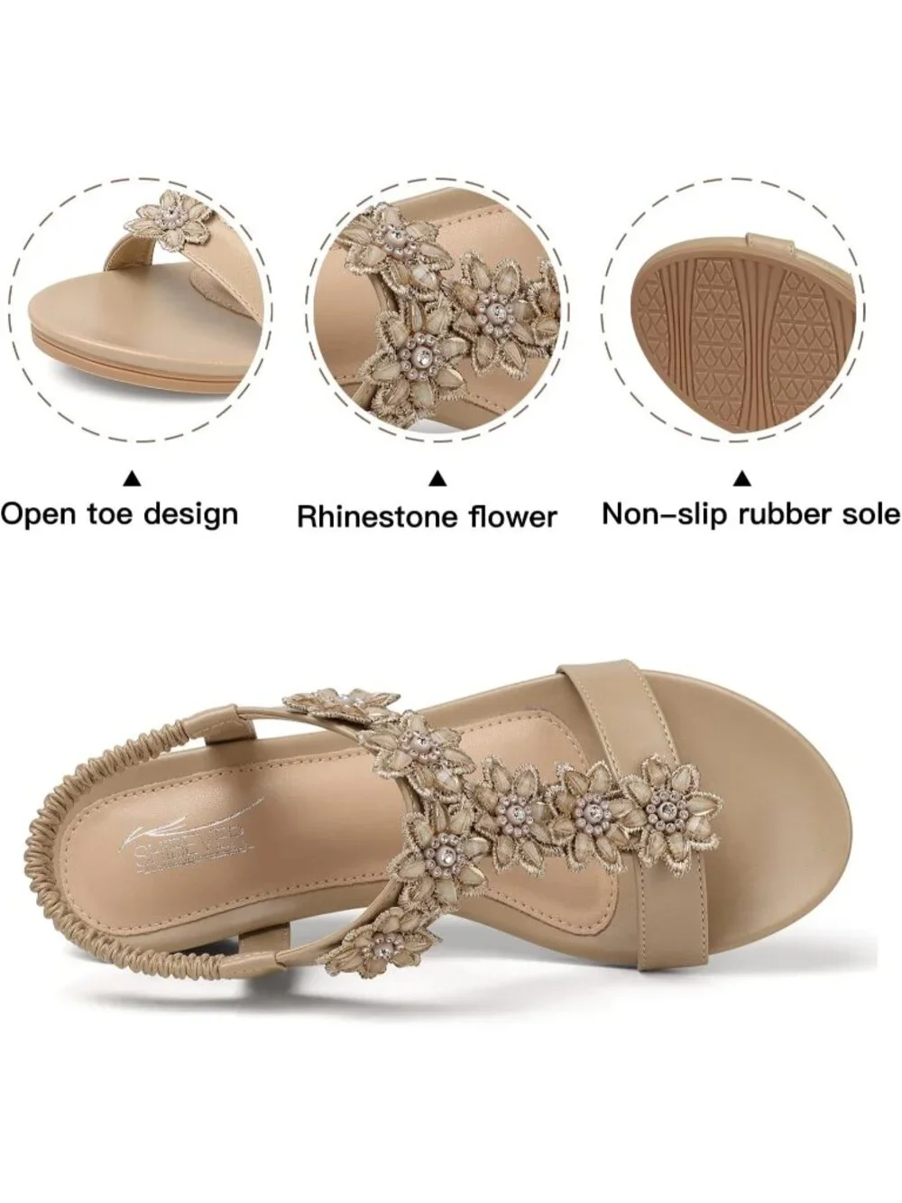 Women's Beige Wedge Sandals Summer Platform Comfortable Low Wedges Shoes